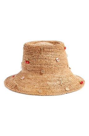 San Diego Hat Company Charm Embellished Raffia Bucket Hat in Tan at Nordstrom
