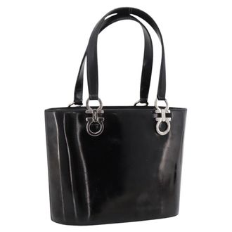 Ferragamo Gancini Top Handle Patent Leather Black Patent_Leather Handbag (Pre-Owned)
