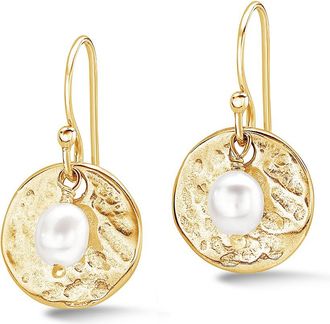 Dower & Hall Hammered Disc & White Freshwater Pearl Nomad Earrings