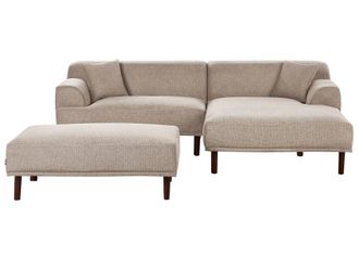 Beliani Sof&aacute; esquinero de tejido beige 3 personas