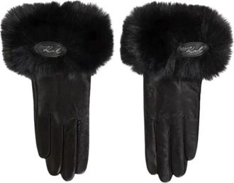 Karl Lagerfeld K/Signature Faux-Fur Handschoenen - Dames - Handschoenen - Zwart - L - Leer - Accessoires