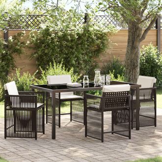 Berkfield Home 5 Piece Garden Dining Set with Cushions Brown Poly Rattan