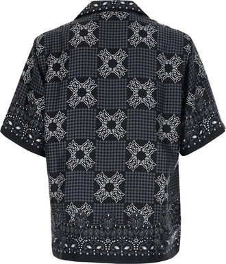Amiri Mens Bowling Shirt Cuban Collar Black Silk