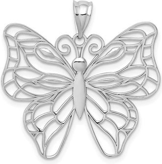 Diamond2Deal 14k White Gold Polished Large Filigree Butterfly Pendant