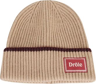 Dr&ocirc;le de Monsieur Beige Wollen Hoed met Logoklep - Heren - Hoeden - Beige - ONE Size - Wol - Accessoires