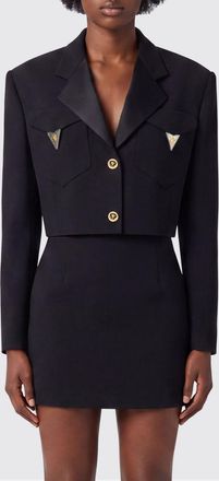 Versace Blazer cropped in lana con spalline imbottite e placca Medusa