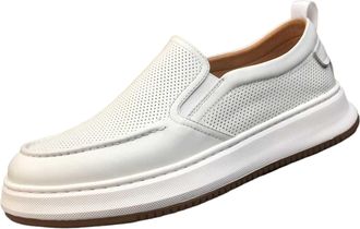 Generic Mens Breathable Leather Loafers Slip On Comfortable Casual Shoes Soft Lightweight Walking Shoes(White)