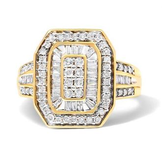House of Brilliance 10K Gold 1.0 Cttw Diamond Double Halo Frame Cocktail Ring in Yellow Gold at Nordstrom, Size 6.5