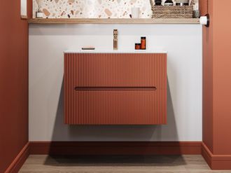 Vente-Unique Mobile bagno sospeso 80 cm con lavabo a incasso Striato Terracotta - PAVANI