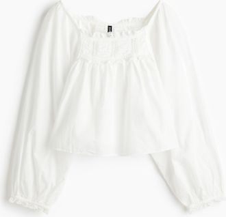 H&M Baumwollbluse mit Spitzenbesatz - White