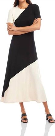 Karen Kane Shannon Short Sleeve Contrast Midi Dress In Ecru And Black