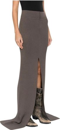 Rick Owens Ribgebreide Rok met Split - Dames - Maxi Rokken - Grijs - M - Wol - Rokken