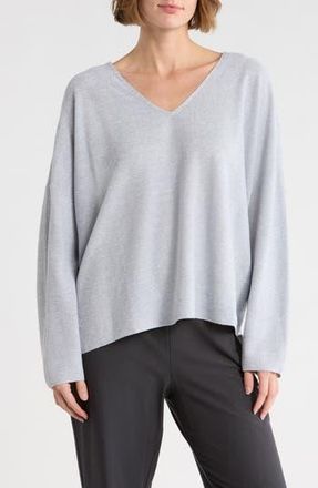 Eileen Fisher Organic Linen & Organic Cotton V-Neck Sweater in Fog at Nordstrom Rack, Size 2X
