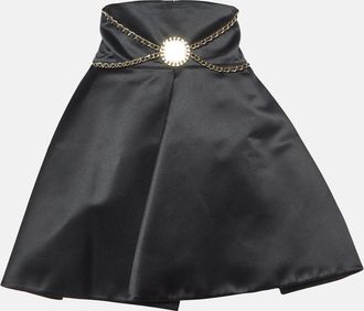 Elisabetta Franchi Black Satin Chain Detail Pleated Mini Skirt
