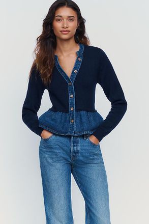 Pilcro Denim Knit Peplum Cardigan