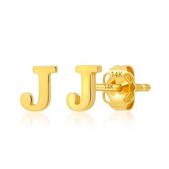MAX + STONE 14k Yellow or White Gold Small Script Initial Letter Stud Earrings