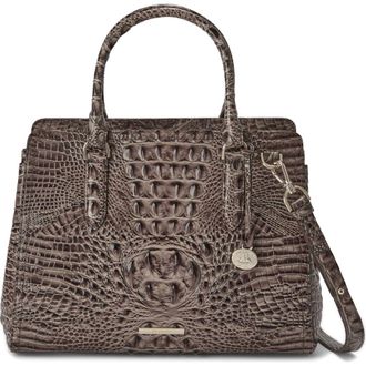 Brahmin Small Finley Croc Embossed Leather Satchel in Smokey Taupe Melbourne at Nordstrom