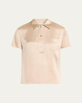 Vince Silk Charmeuse Short-Sleeve Polo Shirt