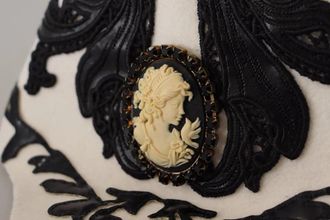 Dolce & Gabbana Womens White Black Wool Embroidered Cameo Brooch Hat