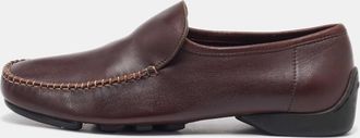 Ferragamo Burgundy Leather Slip On Driver Loafers
