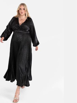 Lovedrobe Womens V-Neck Long Sleeve Midi Wrap Dress - Black - Size: 10