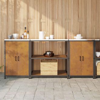 Berkfield Home Kitchen Storage Set with Shelf with Storage with Door 3 pcs Rusty 210 x 50 x 92 cm in Brown