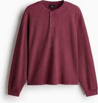 H&M Regular-fit Waffled Henley Shirt in Dark Dusty Red at Nordstrom, Size Xx-Large
