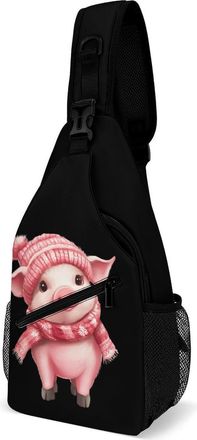 Generic Cute Pigs in Hat And Scarf Unisex Shoulder Bags Casual Crossbody Chest Bag Sling Backpack for Hiking Cycling Travel