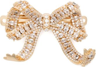 Self Portrait crystal-embellished bow hair clip - women - 18kt Gold Plated Brass - One Size