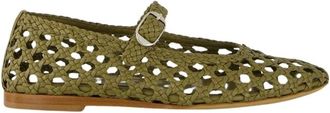 Le Monde Beryl Khaki Geweven Leren Mary Jane Flats - Dames - Ballerinas - Groen - 41 EU - Leer - Schoenen