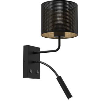 OEM Aplique De Pared Pantalla Negra Con L&aacute;mpara De Lectura Interior Dorada 2 Interruptores Pantalla Loft 1xe27 15w + 1xg9 8w Luminex