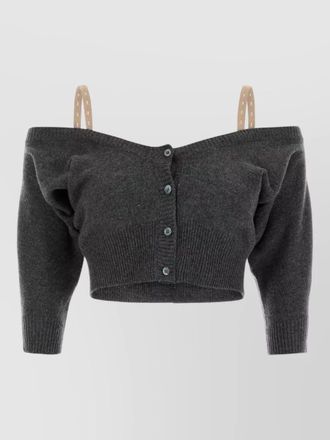 Miu Miu cashmere cardigan off shoulder cropped ribbed hem