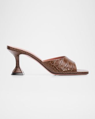 Amina Muaddi 70mm Lupita Croc-Embossed Leather Mules