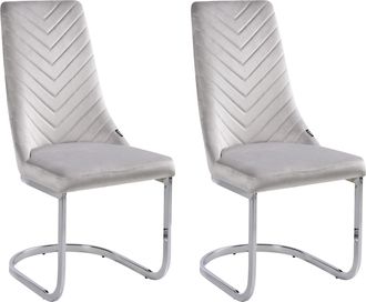 Beliani Juego De 2 Sillas De Comedor De Terciopelo Gris Sin Brazos Con Respaldo Alto En Voladizo Para Sala De Estar Altoona