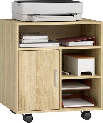 OEM Mueble Para Impresora Con Ruedas Multifuncional Con Estantes Con Amplio Espacio De Almacenaje 60x50x65,5 Cm Natural