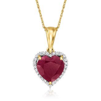 Ross-Simons Ruby Heart Pendant Necklace With. Diamonds in 14kt Yellow Gold