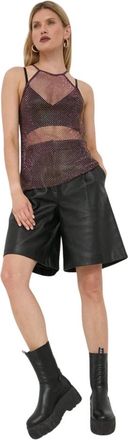 Patrizia Pepe Top van Mesh met Kristaldecoratie - Dames - Tops zonder mouwen - Rood - L - Katoen - Tops