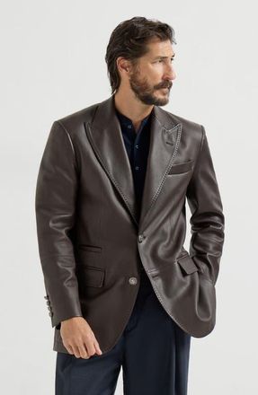 Brunello Cucinelli Calfskin blazer in Chocolate at Nordstrom, Size Xx-Large Eu