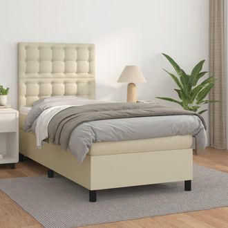 vidaXL Vidaxl - Cama Box Spring Con Colch&oacute;n Cuero Sint&eacute;tico Crema 90x190 Cm