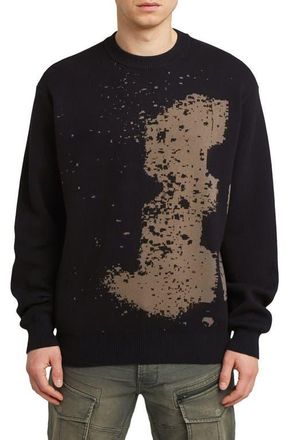 G-Star Sprayed 89 Relaxed Organic Cotton Crewneck Sweater in Dark Black at Nordstrom, Size Xx-Large