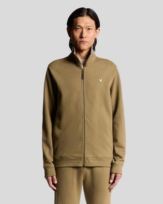 Lyle & Scott Diagonal Weave Zip Through Sweatshirt in Dusky Green at Nordstrom, Size Xx-Large