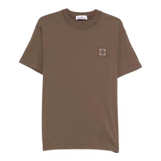 Stone Island T-Shirts, male, Brown, Size: 2XL Compass Patch Crewneck T-Shirt