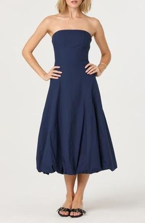 ASTR the Label Strapless Bubble Hem Cotton Poplin Midi Dress in Navy at Nordstrom Rack, Size X-Large