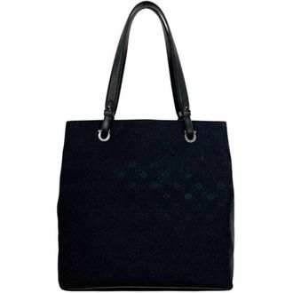 Ferragamo Gancini Black Canvas Leather Tote Bag (Pre-Owned)