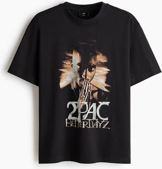 H&M Loose fit t-shirt in Black/2Pac at Nordstrom, Size X-Large