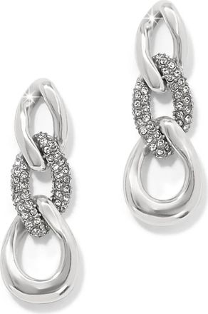 Brighton Womens Cleo Pave Link Post Drop Earrings In Silver