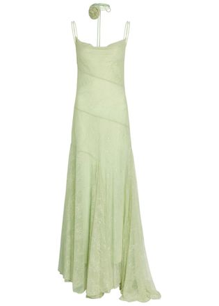 De La Vali DE LA Vali Calima Asymmetric Lace Maxi Dress - Light Green - 10 (UK10 / S)