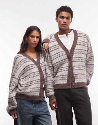 Reclaimed Vintage cardigan unisex oversize lavorato a maglia a righe blu