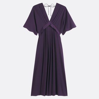 La Redoute Collections Uitlopende lange jurk, V-hals, elleboogmouwen