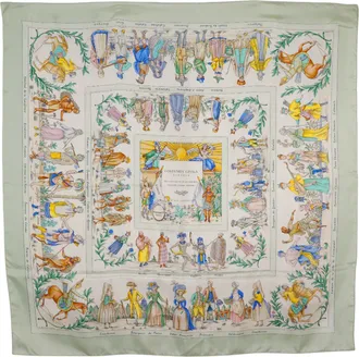 Herm&egrave;s Pre-owned Womens Costumes Civils Actuels Silk Scarf 90 - Light Grey Textile - One Size